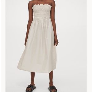 H & M smocked bodice dress size medium light beige